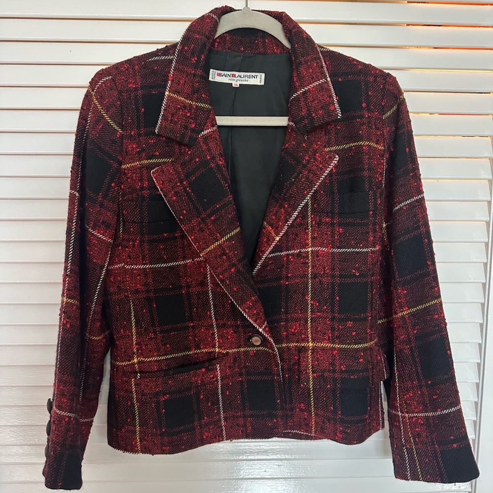 Saint Laurent Women's Black and Red Checkered Blazer